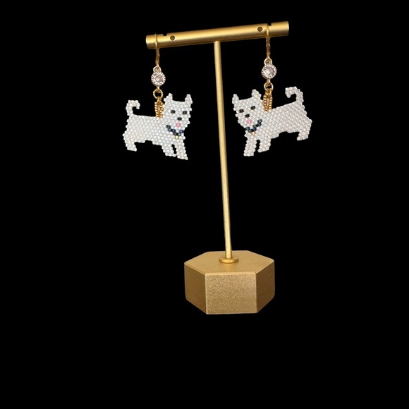 Hand crafted white dog pup earrings - Picture 6 of 6